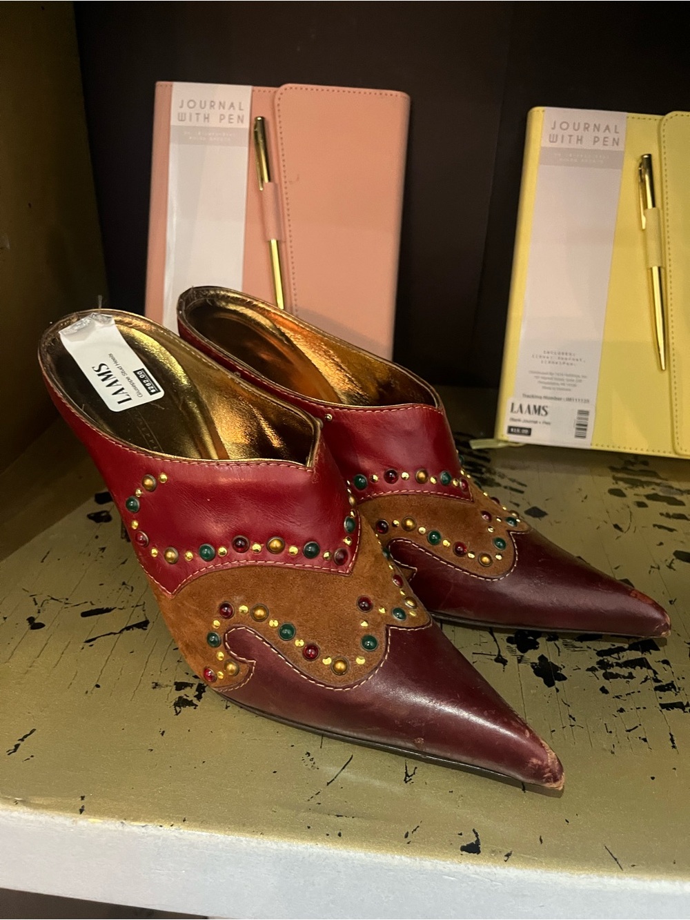 Giuseppe Zanotti Red & Brown Studded Pointed-Toe Mules - Women's